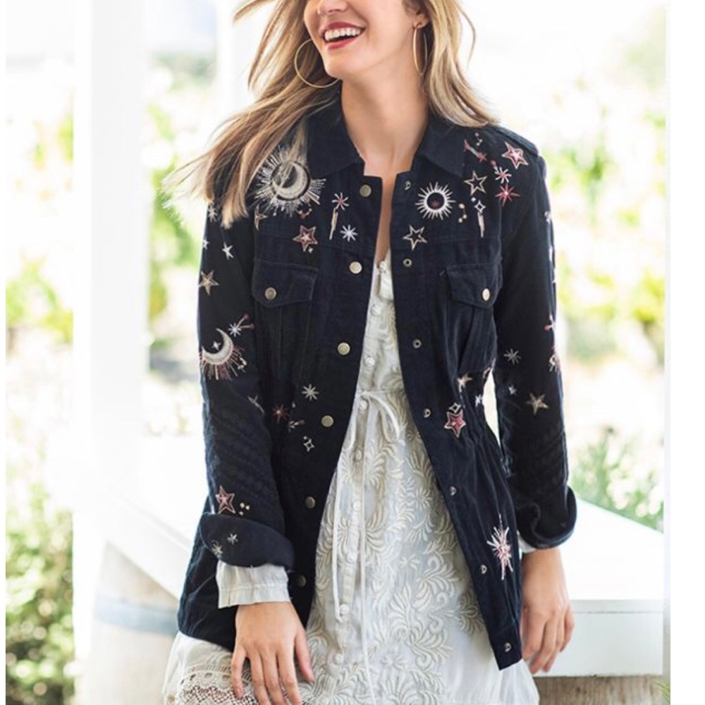Johnny Was Telesto Embroidered Military Jacket